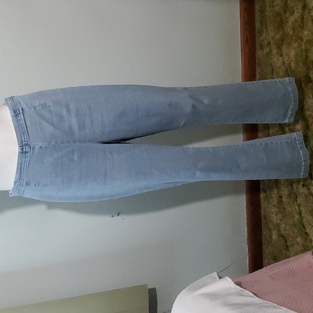 CHIC Womens Light Blue Denim Elastic Back Waist Pull On Stretch Jeans-EC-Sz M
